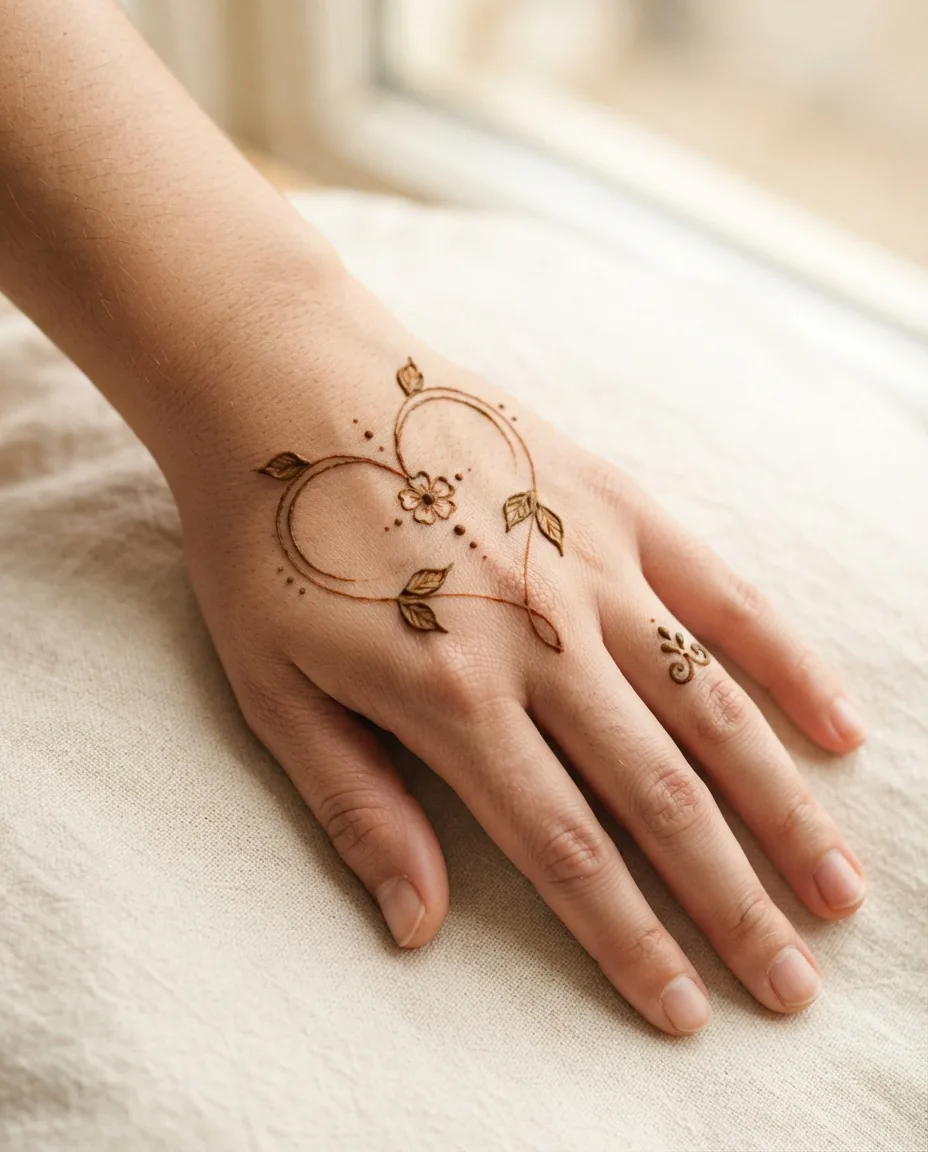 simple back hand mehndi design with heart shaped floral vine simple back hand mehndi design with heart shaped floral vine