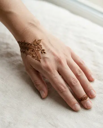 simple back hand mehndi design with delicate lace corner pattern simple back hand mehndi design with delicate lace corner pattern
