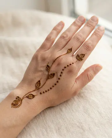 simple back hand mehndi design using leaves and decorative dots simple back hand mehndi design using leaves and decorative dots
