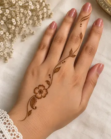 simple back hand mehndi design with a delicate leaf garland simple back hand mehndi design with a delicate leaf garland