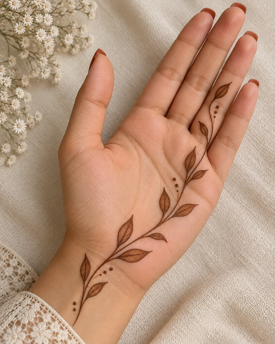 simple mehndi design with elegant leaf vine pattern on hand simple mehndi design with elegant leaf vine pattern on hand