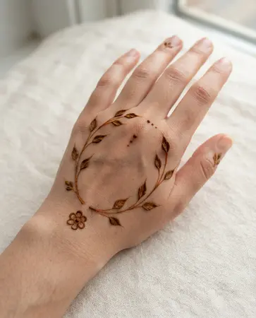 simple back hand mehndi design with an open leaf wreath simple back hand mehndi design with an open leaf wreath
