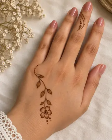 simple Arabic back hand mehndi design with minimal floral vine simple Arabic back hand mehndi design with minimal floral vine