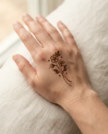 simple back hand mehndi design with a tiny floral bouquet simple back hand mehndi design with a tiny floral bouquet