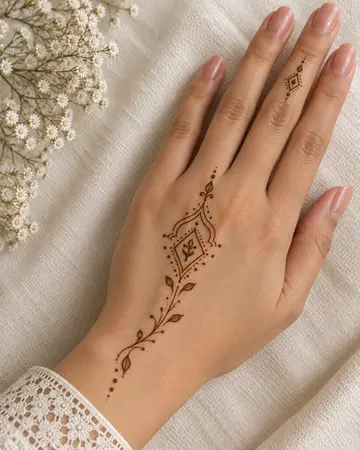 simple Moroccan inspired mehndi design with clean geometric details simple Moroccan inspired mehndi design with clean geometric details