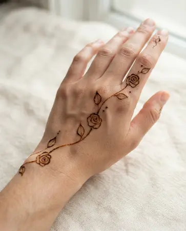 simple back hand mehndi design with tiny rosebuds and leaves simple back hand mehndi design with tiny rosebuds and leaves