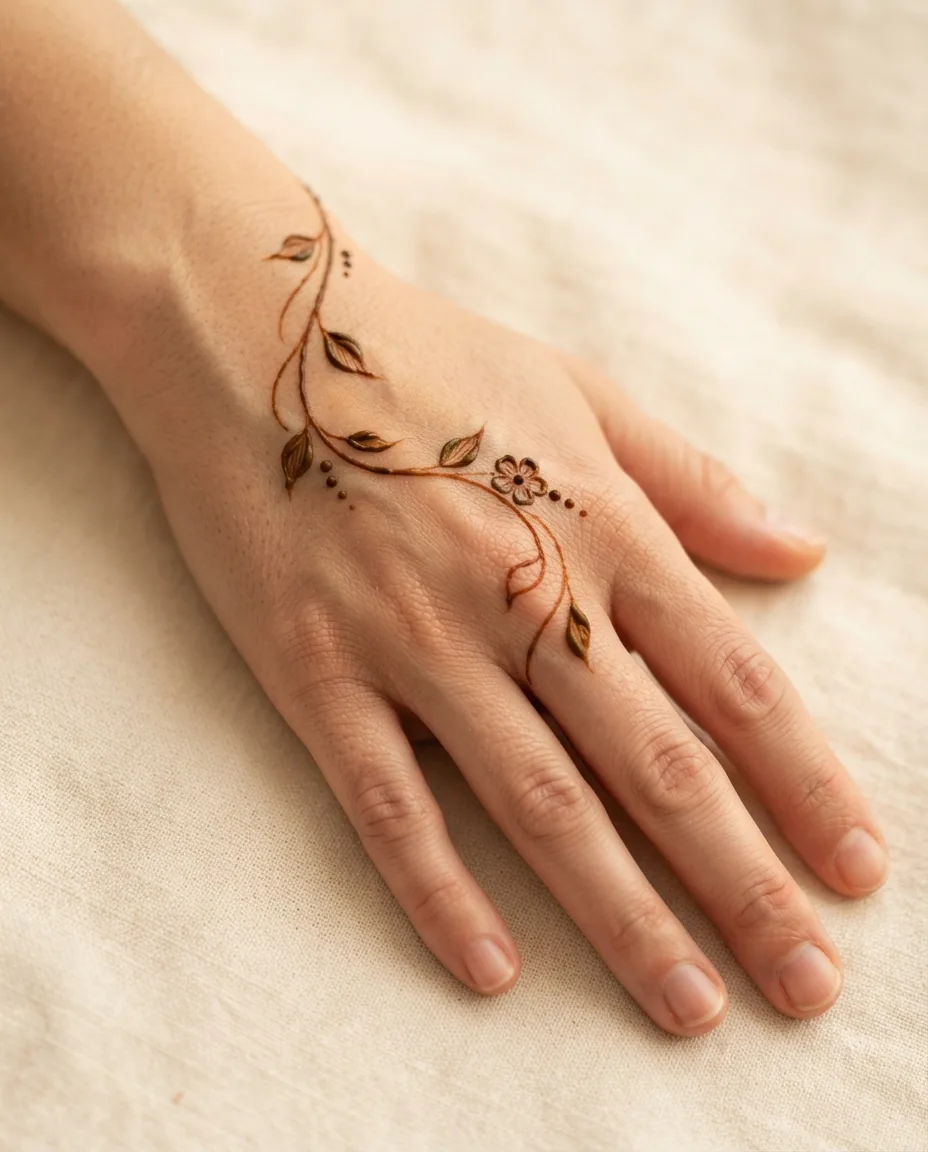 simple back hand mehndi design with an elegant flowing S curve simple back hand mehndi design with an elegant flowing S curve