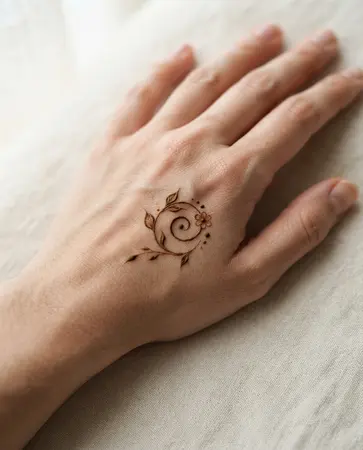 simple back hand mehndi design with one delicate botanical spiral simple back hand mehndi design with one delicate botanical spiral