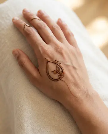 simple back hand mehndi design with a delicate teardrop motif simple back hand mehndi design with a delicate teardrop motif