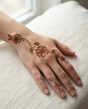 simple back hand mehndi design with three delicate flowers simple back hand mehndi design with three delicate flowers