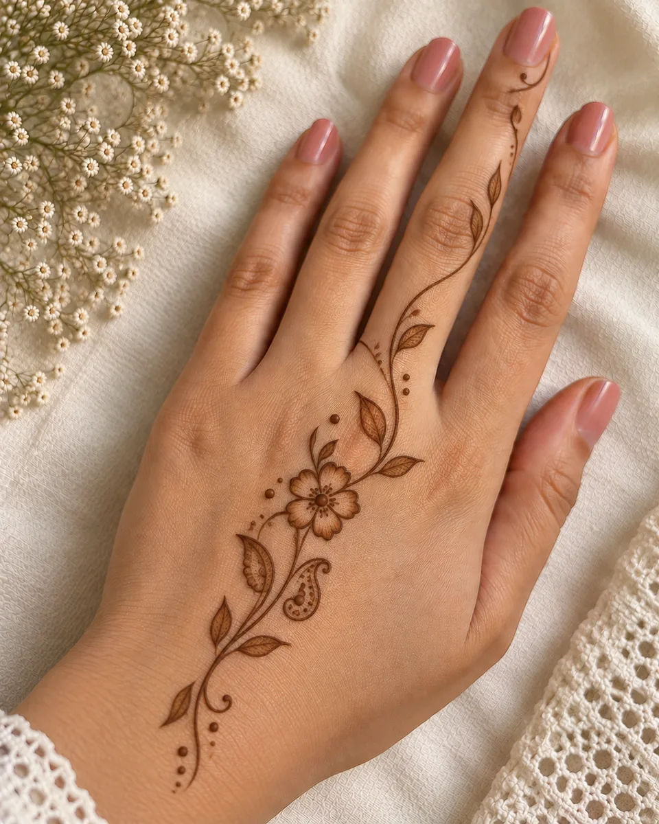 unique simple back hand mehndi design with floral vine and negative space unique simple back hand mehndi design with floral vine and negative space